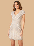Lara Brooklyn Beaded Fitted Short Dress with Open Back 29889