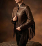 Cuadra Brown Fringe Leather Jacket JC376