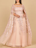 Lara Lace with Long Cape Gown 29138
