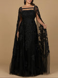 Lara Lace with Long Cape Gown 29138
