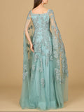 Lara Lace with Long Cape Gown 29138