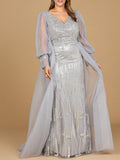 Lara  Long Sleeve with Removable Over Skirt Gown 29158