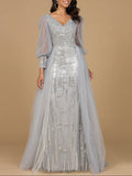 Lara  Long Sleeve with Removable Over Skirt Gown 29158