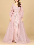 Lara  Long Sleeve with Removable Over Skirt Gown 29158