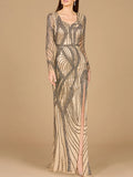 Lara Cascading Beads Long Sleeve Dress 29165