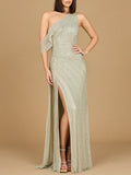 Lara Beaded One Shoulder Dress with Train Gown 29168