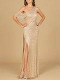 Lara Beaded One Shoulder Dress with Train Gown 29168