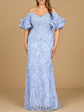 Lara Off Shoulder Mermaid Beaded with Tiered Sleeves Gown 29190