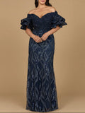 Lara Off Shoulder Mermaid Beaded with Tiered Sleeves Gown 29190