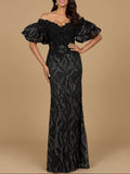 Lara Off Shoulder Mermaid Beaded with Tiered Sleeves Gown 29190