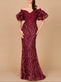 Lara Off Shoulder Mermaid Beaded with Tiered Sleeves Gown 29190