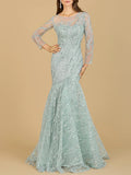 Lara Long Sleeve Mermaid Beaded Gown 29199