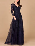 Lara Long Sleeve V-Neck Lace Gown 29326