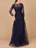 Lara Long Sleeve V-Neck Lace Gown 29326