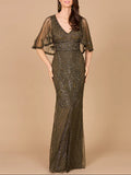Lara Cape Sleeve V-Neck Beaded Gown 29356