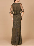 Lara Cape Sleeve V-Neck Beaded Gown 29356