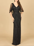 Lara Cape Sleeve V-Neck Beaded Gown 29356