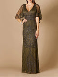Lara Cape Sleeve V-Neck Beaded Gown 29356
