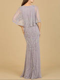 Lara Cape Sleeve V-Neck Beaded Gown 29356