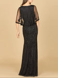 Lara Cape Sleeve V-Neck Beaded Gown 29356