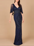 Lara Cape Sleeve V-Neck Beaded Gown 29356
