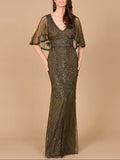 Lara Cape Sleeve V-Neck Beaded Gown 29356