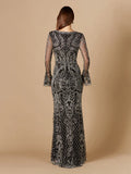 Lara Long Bell Sleeve V-Neck Beaded Gown 29358