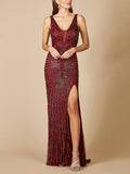 Lara Thigh High Slit Beaded Gown 29528