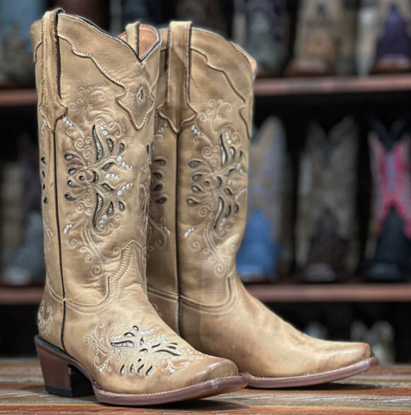 Women's Tanner Mark Sand with Brown Butterfly Inlay Boots