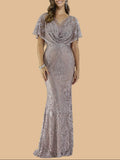 Lara Glacial Green Cape Sleeves Mermaid Gown 29673