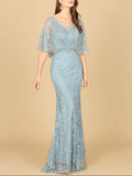 Lara Glacial Green Cape Sleeves Mermaid Gown 29673