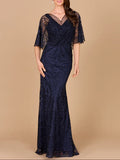 Lara Glacial Green Cape Sleeves Mermaid Gown 29673