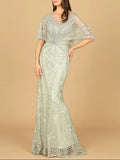 Lara Glacial Green Cape Sleeves Mermaid Gown 29673
