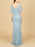 Lara Glacial Green Cape Sleeves Mermaid Gown 29673