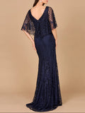 Lara Glacial Green Cape Sleeves Mermaid Gown 29673