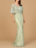 Lara Glacial Green Cape Sleeves Mermaid Gown 29673