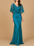 Lara Glacial Green Cape Sleeves Mermaid Gown 29673