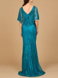 Lara Glacial Green Cape Sleeves Mermaid Gown 29673