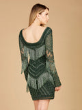 Lara Long Sleeve Beaded V-Neck Fringe Cocktail Dress 29355