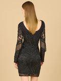 Lara Long Sleeve Beaded V-Neck Fringe Cocktail Dress 29355