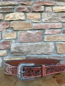 Men’s Ariat Brown White Stitch Trim Belt