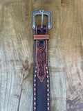 Men’s Ariat Brown White Stitch Trim Belt