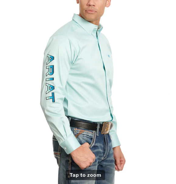 Men’s Ariat Light Aqua Team Logo Twill Fitted Shirt