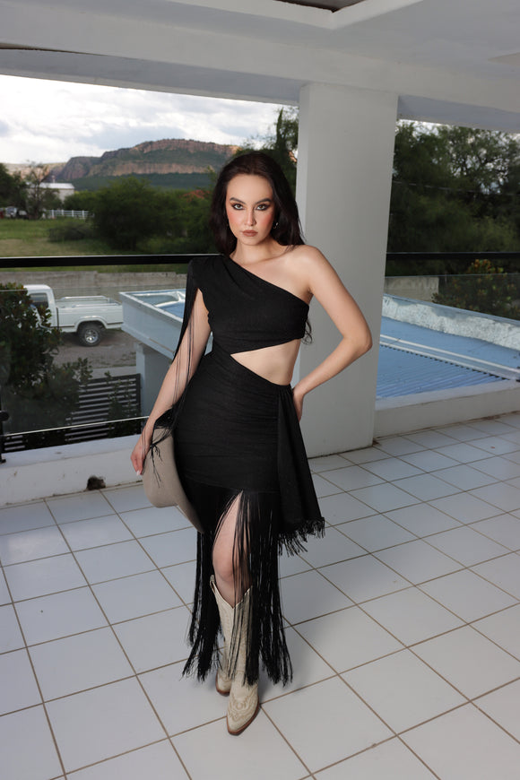 Mimi Fringe Dress Black