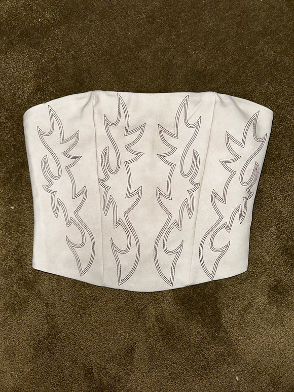 Jess Corset Leather Top White