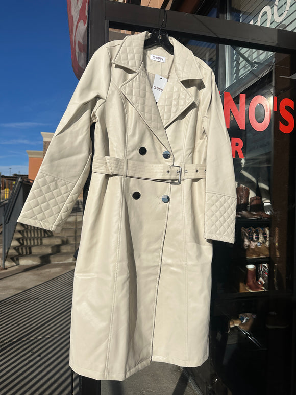 Renata Leather Coat Ivory