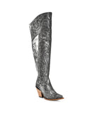 Women's Corral Old-Silver Metallized Embroidery Scrunchable Tall Top Pointed Toe Boots Z5245