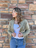 Maria Sage Green Suade Fringe Jacket