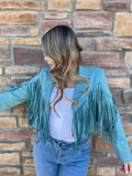 Jessica Turquoise Suade Fringe Jacket