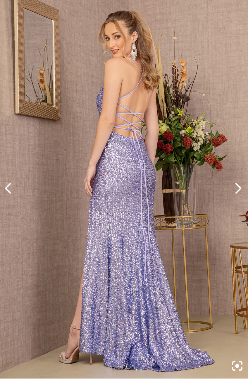 open lace back dress GLS GL3808 Corset Beaded Sequin Fitted Long Formal Prom Dress
